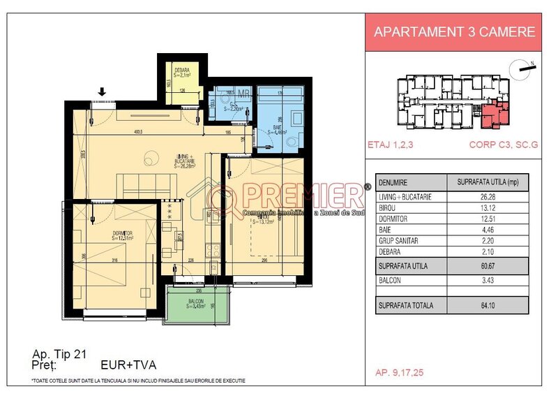 Popesti- Leordeni apartament 3 camere central